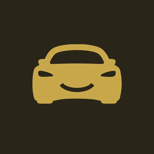 Zeichen der App AutoDealer: goldenes Fahrzeug von vorn auf dunklem Grund